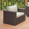 Faux Rattan Arm Chair with Seat & Back Cushions, Gray And Ivory-Chairs-Gray And Ivory-Faux Rattan Metal And Fabric-JadeMoghul Inc.