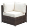 Faux Rattan Corner Chair with 1 Seat & 2 Back Cushions, Brown And Ivory-Chairs-Brown And Ivory-Faux Rattan Metal And Fabric-JadeMoghul Inc.