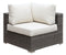 Faux Rattan Corner Chair with Seat & Back Cushions, Brown & White-Chairs-Gray And Ivory-Faux Rattan Metal And Fabric-JadeMoghul Inc.