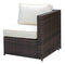 Faux Rattan Left Arm Chair with Seat & Back Cushions, Brown And Ivory-Chairs-Brown And Ivory-Faux Rattan Metal And Fabric-JadeMoghul Inc.