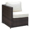 Faux Rattan Right Arm Chair with Seat & Back Cushions, Brown And Ivory-Chairs-Brown And Ivory-Faux Rattan Metal And Fabric-JadeMoghul Inc.
