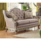 Faux Silk Upholstered Loveseat With Wing Back, Beige And Gold-Living Room Furniture-Beige And Gold-Fabric Wood-JadeMoghul Inc.