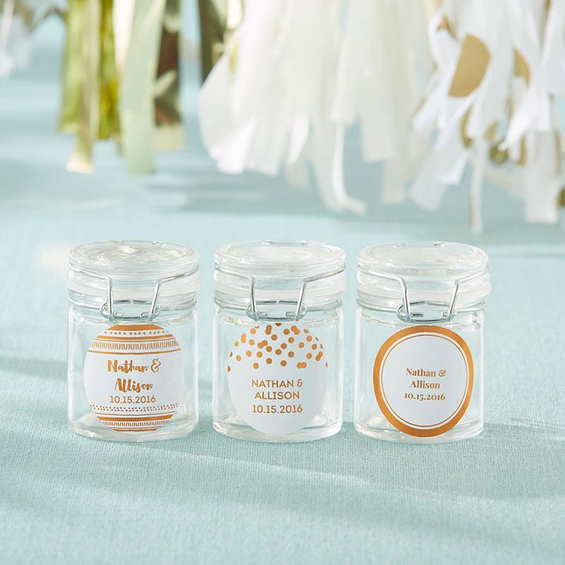 Favor Boxes Bags & Containers Personalized Glass Favor Jars - Copper Foil (Set of 12) Kate Aspen