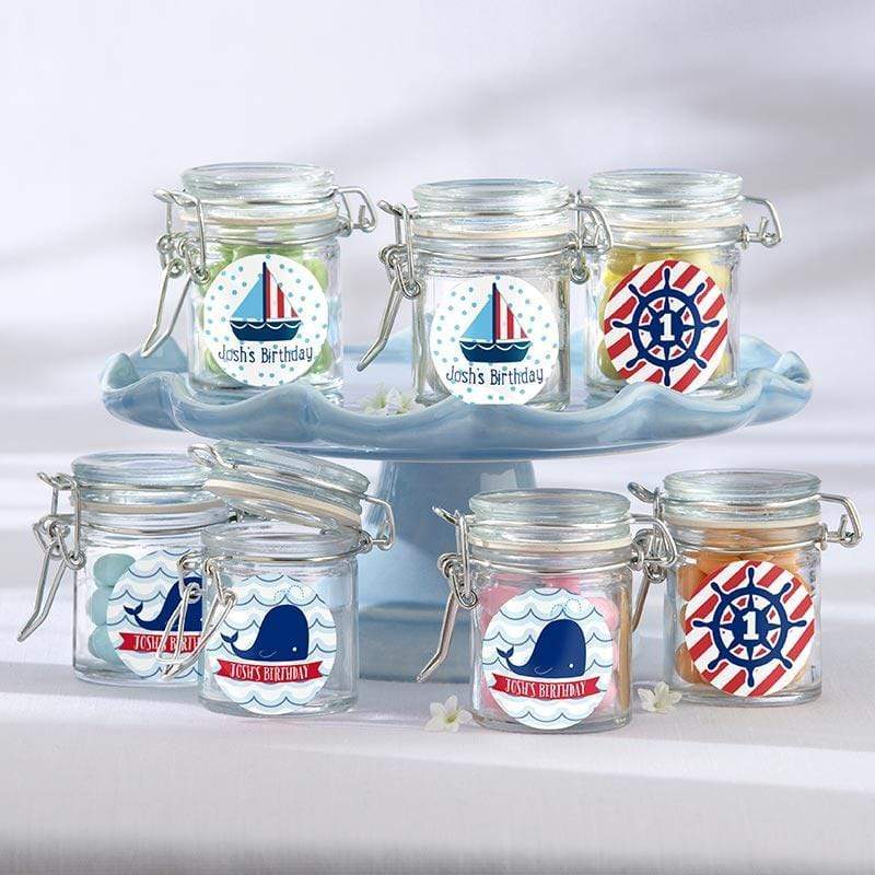 Favor Boxes Bags & Containers Personalized Glass Favor Jars - Kate's Nautical Birthday Collection (Set of 12) Kate Aspen
