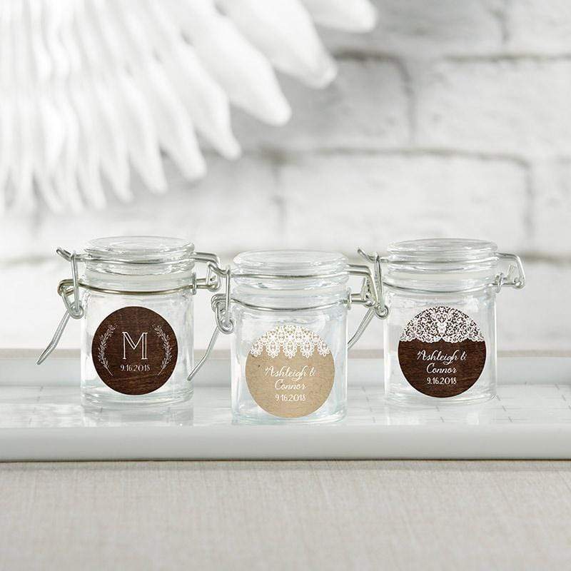 Favor Boxes Bags & Containers Personalized Glass Favor Jars - Rustic Charm Wedding (Set of 12) Kate Aspen