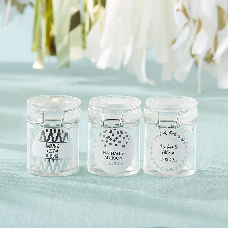 Favor Boxes Bags & Containers Personalized Glass Favor Jars - Silver Foil (Set of 12) Kate Aspen