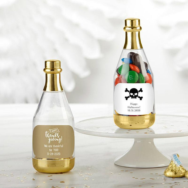 Favor Boxes Bags & Containers Personalized Gold Metallic Champagne Bottle Favor Container - Holiday (Set of 12) Kate Aspen