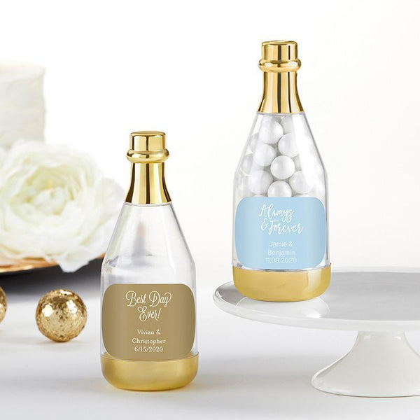 Favor Boxes Bags & Containers Personalized Gold Metallic Champagne Bottle Favor Container - Wedding (Set of 12) Kate Aspen