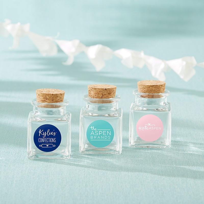 Favor Boxes Bags & Containers Personalized Petite Treat Square Glass Favor Jar - Custom Design (2 Sets of 12) Kate Aspen