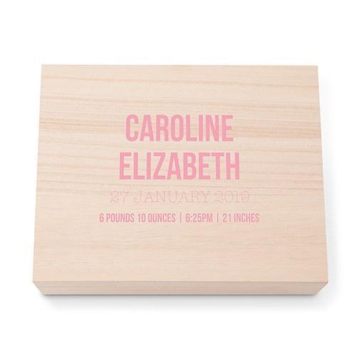 Favor Boxes Bags & Containers Personalized Wooden Keepsake Gift Box with Hinged Lid - Birth Date Print Rose Petal Pink (Pack of 1) Weddingstar
