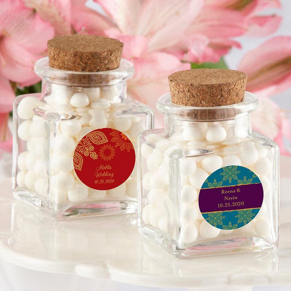 Favor Boxes Bags & Containers Petite Treat Square Glass Favor Jar - Indian Jewel (2 Sets of 12) (Personalization Available) Kate Aspen