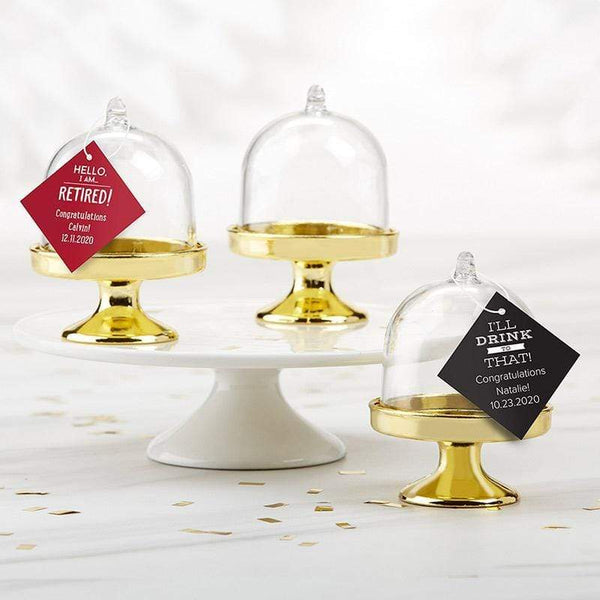 Favor Boxes & Containers Personalized Small Bell Jar with Gold Base - Celebration (Set of 12) Kate Aspen