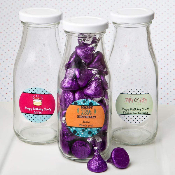 Favors By Season Personalized classic glass milk bottles - birthday design Fashioncraft
