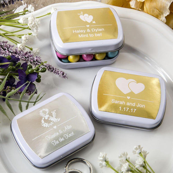 Favors By Season Personalized metallics collection Mint tins from fashioncraft Fashioncraft