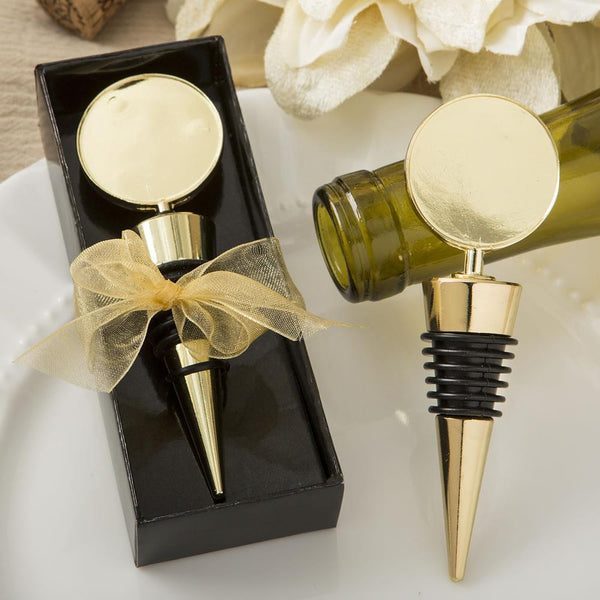 Favors by Theme Perfectly plain collection gold metal wine bottle stopper with a gold metal round top Fashioncraft