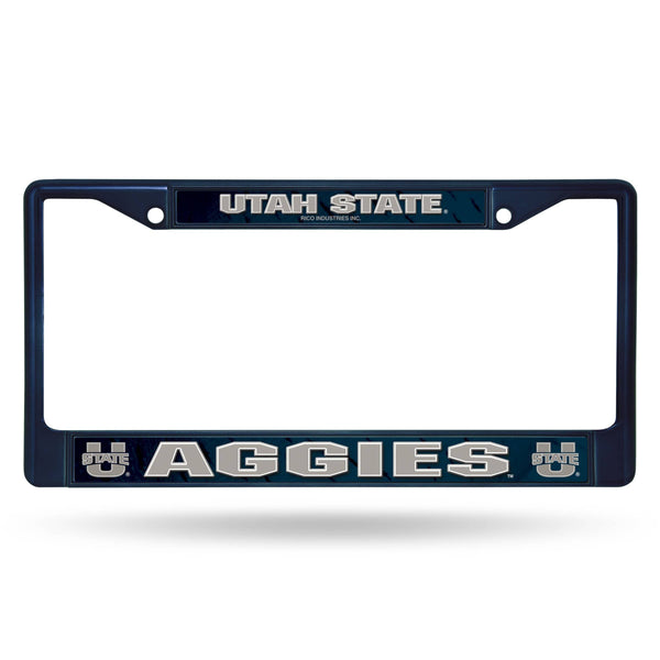 Audi License Plate Frame Utah State University Navy Colored Chrome Frame