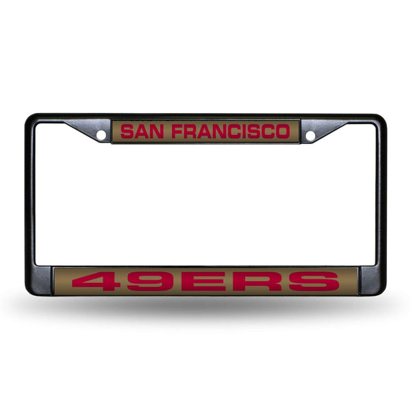 FCLB Laser License Frame (Black) Cadillac License Plate Frame San Francisco 49ers Black Laser Chrome Frame RICO