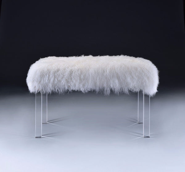 Feather Bench, Wool & Clear Acrylic-Accent and Storage Benches-White-Tibet Wool Acrylic-JadeMoghul Inc.