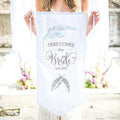 Feather Whimsy Personalized Ceremony Banner Sea Blue (Pack of 1)-Wedding Signs-Chocolate Brown-JadeMoghul Inc.