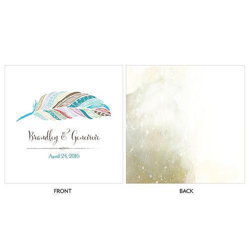 Feather Whimsy Personalized Clear Acrylic Block Cake Topper Sea Blue (Pack of 1)-Wedding Cake Toppers-Chocolate Brown-JadeMoghul Inc.