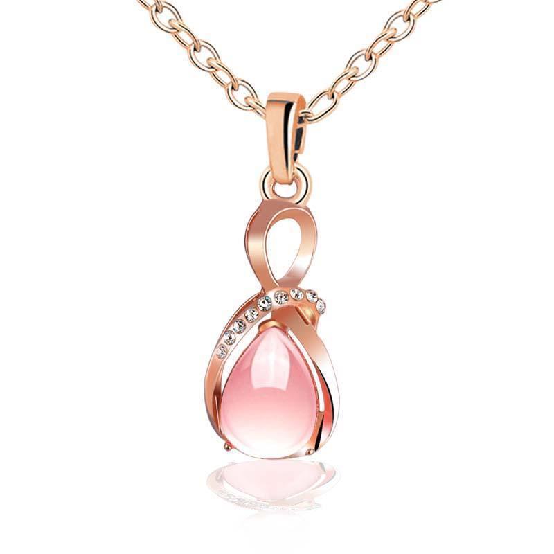 Female charm Water drop pink/purple necklaces pendants jewellery chains crystal women fine jewelry Pendant with stone-X25G-JadeMoghul Inc.