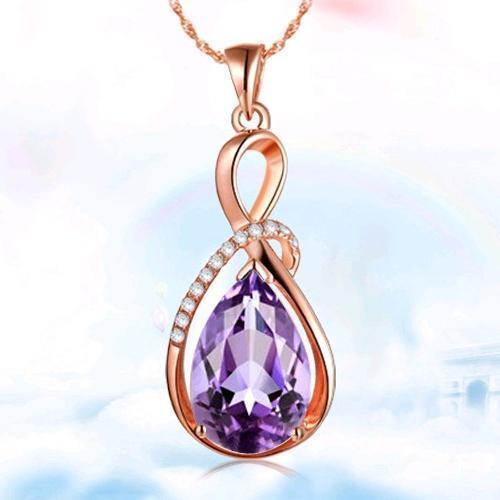Female charm Water drop pink/purple necklaces pendants jewellery chains crystal women fine jewelry Pendant with stone-X26G-JadeMoghul Inc.