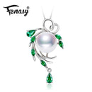 FENASY  freshwater pearl necklace pendant s925 sterling silver emerald necklace bohemia leaf fashion necklaces for women gift