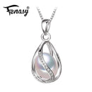 FENASY Pearl Jewelry,natural Pearl Pendant cage Necklace Party fashion style Freshwater Pearl Silver Necklace Pendant,gift box-White-JadeMoghul Inc.