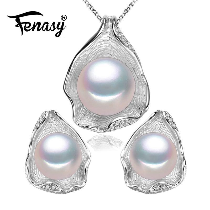 FENASYr Pearl Jewelry ,pearl pendant Jewelry Sets for Women Pearl Necklace/Earring Wedding Jewelry Set , Shell pendant design-White-JadeMoghul Inc.