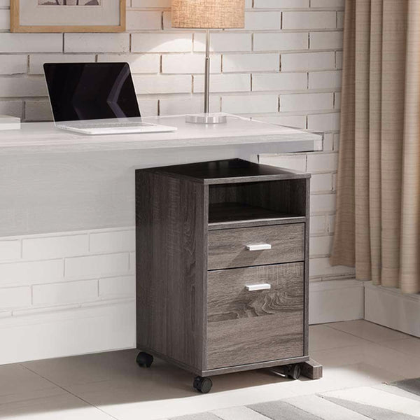 File Cabinet On Wheels With One Shelf, Gray-Accent Chests and Cabinets-Gray-Wood-JadeMoghul Inc.