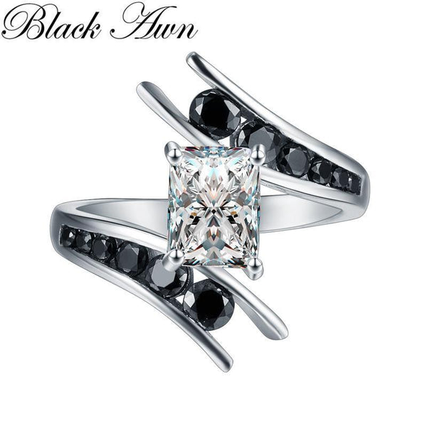 Fine Jewelry 5.1 Gram 100% Genuine 925 Sterling Silver Row Black Stone Engagement Rings for Women Bague C299-10-JadeMoghul Inc.