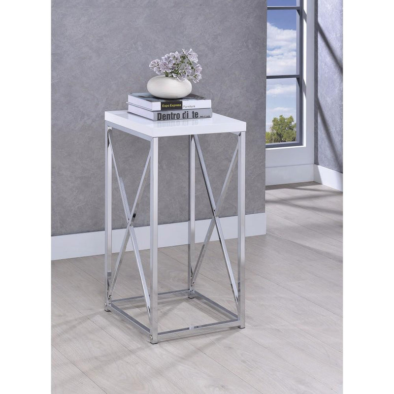 Fine-Looking Metal Accent Table , White And Silver-Console Tables-White-Metal-JadeMoghul Inc.