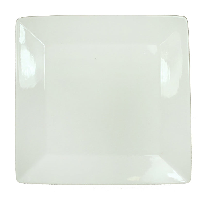 Finely Designed Square Shape Ceramic Plate with Curved Rims, White