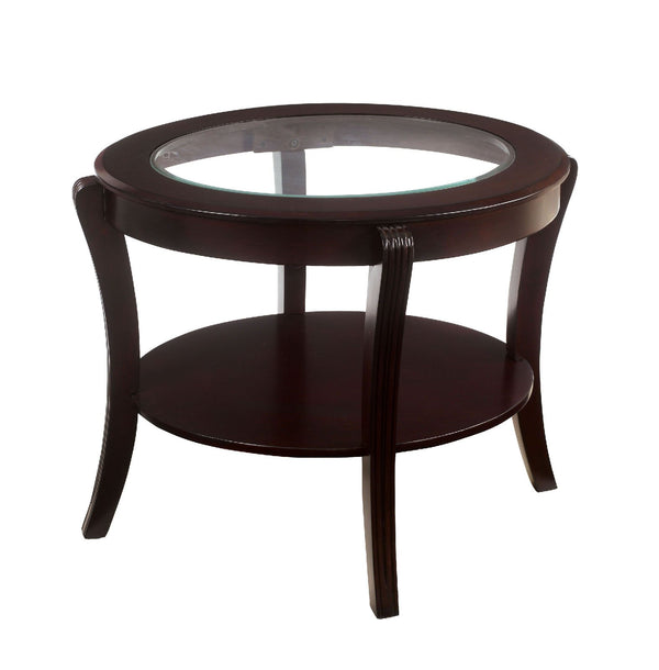 Finley Contemporary Style End Table, Expresso Finish-Side Tables and End Tables-Espresso-Glass Solid Wood Wood Veneer & Others-JadeMoghul Inc.