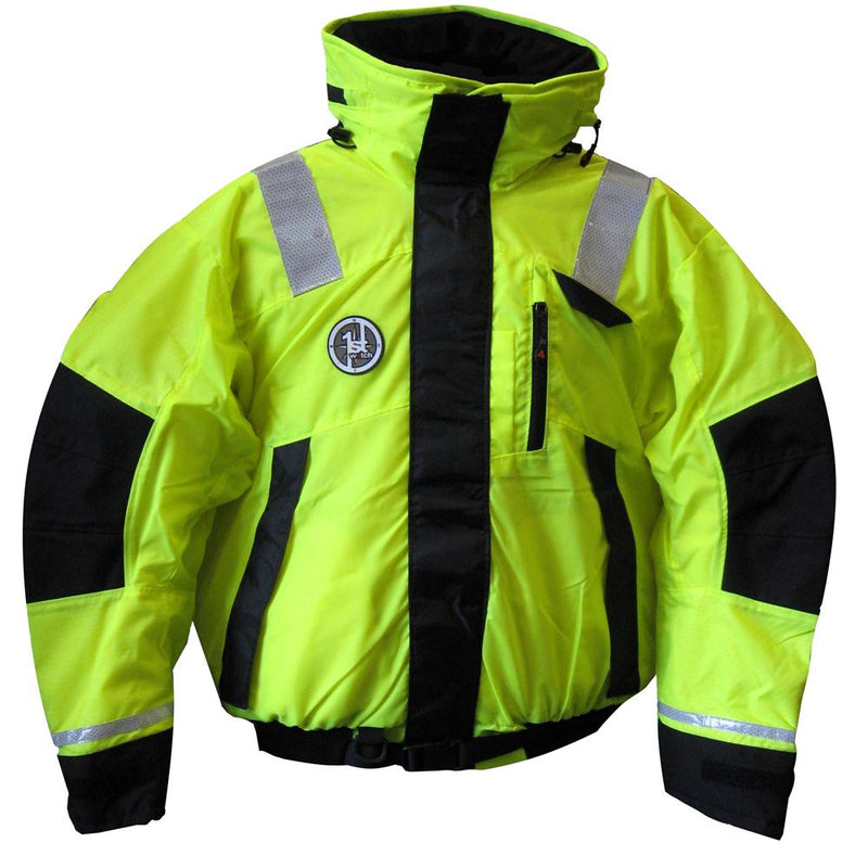 First Watch Hi-Vis Flotation Bomber Jacket - Hi-Vis Yellow-Black - Large [AB-1100-HV-L]-Flotation Coats/Pants-JadeMoghul Inc.