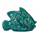Fish Figurine with Mouth Open - Embossed Swirl Design - Blue - Benzara-Statues-Turquoise-Ceramic-JadeMoghul Inc.
