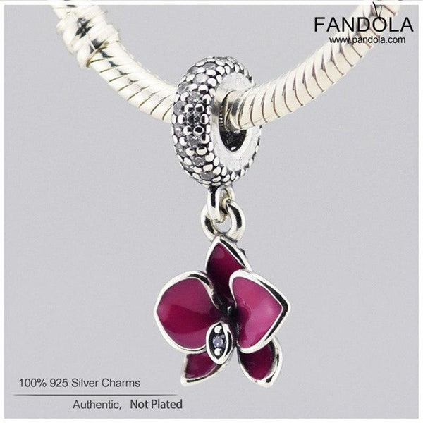 Fits Original Charms Bracelet 925 Sterling Silver Purple Enamel Orchid Dangle Beads for Jewelry Making Accessories Berloque--JadeMoghul Inc.