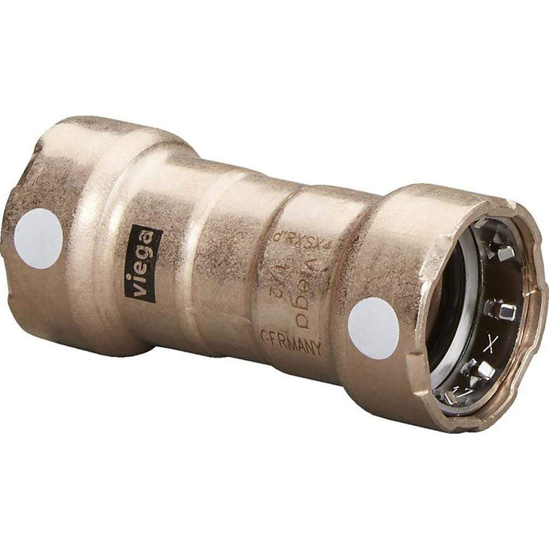 Fittings Viega MegaPress 3/4" Copper Nickel Coupling w/Stop Double Press Connection - Smart Connect Technology [88385] Viega