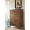 Five Drawer Chest with Bronzed Brass Corner Brackets and Base, Natural Walnut Brown-Cabinets and storage chests-Brown-Wood and Metal-JadeMoghul Inc.