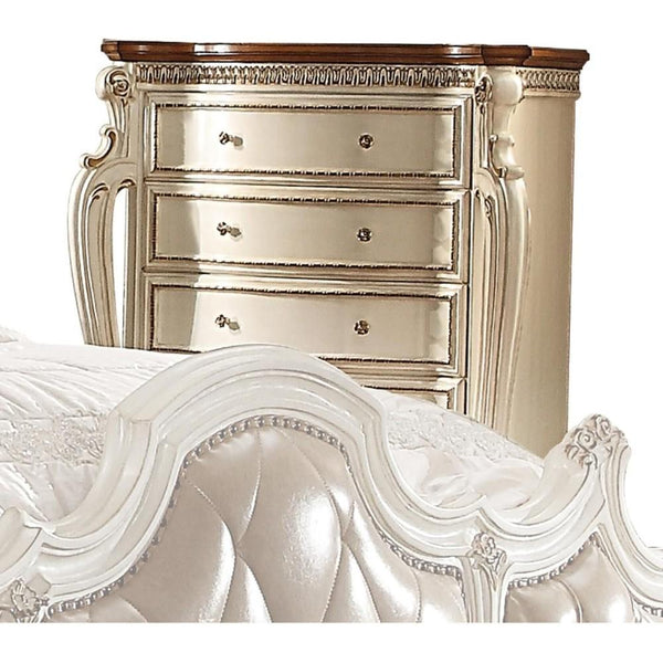 Five Drawer Chest With Carved Detail And Cabriole Legs, Antique Pearl-Cabinet & Storage Chests-White-Wood, Poly Resin-JadeMoghul Inc.