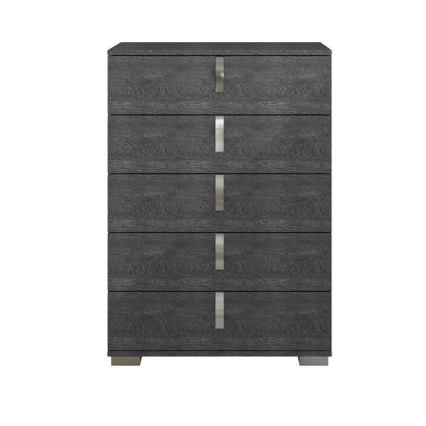 Five Drawer Chest With Efficient Storage Gray Birch-Accent Chests and Cabinets-Gray-Acrylic Lacquer-JadeMoghul Inc.