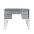 Five Drawer Console Table With Geometric Cut-Out Metal Legs, Silver-Console Tables-Mirrored, Silver-Mirror Metal-JadeMoghul Inc.