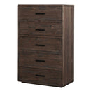 Five Drawer Slated Wood Chest with Metal Pull Handles, Espresso Brown-Cabinets and storage chests-Brown-Wood Metal-JadeMoghul Inc.