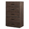 Five Drawer Slated Wood Chest with Metal Pull Handles, Espresso Brown-Cabinets and storage chests-Brown-Wood Metal-JadeMoghul Inc.