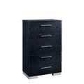 Five Drawer Solid Wood Chest with Chrome Bar Handles, Black-Cabinet and Storage Chests-Black-Wood Veneer Solid Wood and Metal-JadeMoghul Inc.