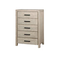 Five Drawer Solid Wood Chest with Metal Bar Handles and Block Feet, Antique White-Cabinet and Storage Chests-White-Wood Veneer Solid Wood and Metal-JadeMoghul Inc.