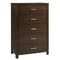 Five Drawer Wooden Chest with Metal Pull Handles, Dark Brown-Cabinets and storage chests-Brown-Wood and Metal-JadeMoghul Inc.