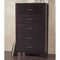 Five Drawer Wooden Chest with Metal Pull Handles, Espresso Brown-Cabinets and storage chests-Brown-Wood and Metal-JadeMoghul Inc.