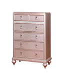 Five Drawers Contemporary Solid Wood Chest With Mirror Accent, Pink-Cabinet and Storage chests-Pink-Solid Wood Metal Glass-JadeMoghul Inc.