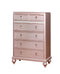 Five Drawers Contemporary Solid Wood Chest With Mirror Accent, Pink-Cabinet and Storage chests-Pink-Solid Wood Metal Glass-JadeMoghul Inc.